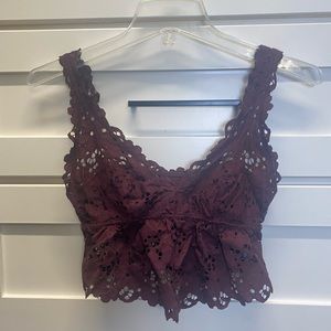 Aerie Burgundy Lace Bralette Crop Top